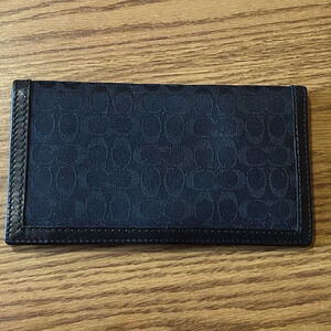 Coach Black Monogram Logo Canvas Leather Check Book Slim Wallet